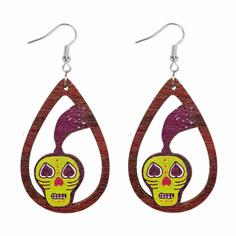Wholesale Halloween Wooden Candy Water Drops Earrings