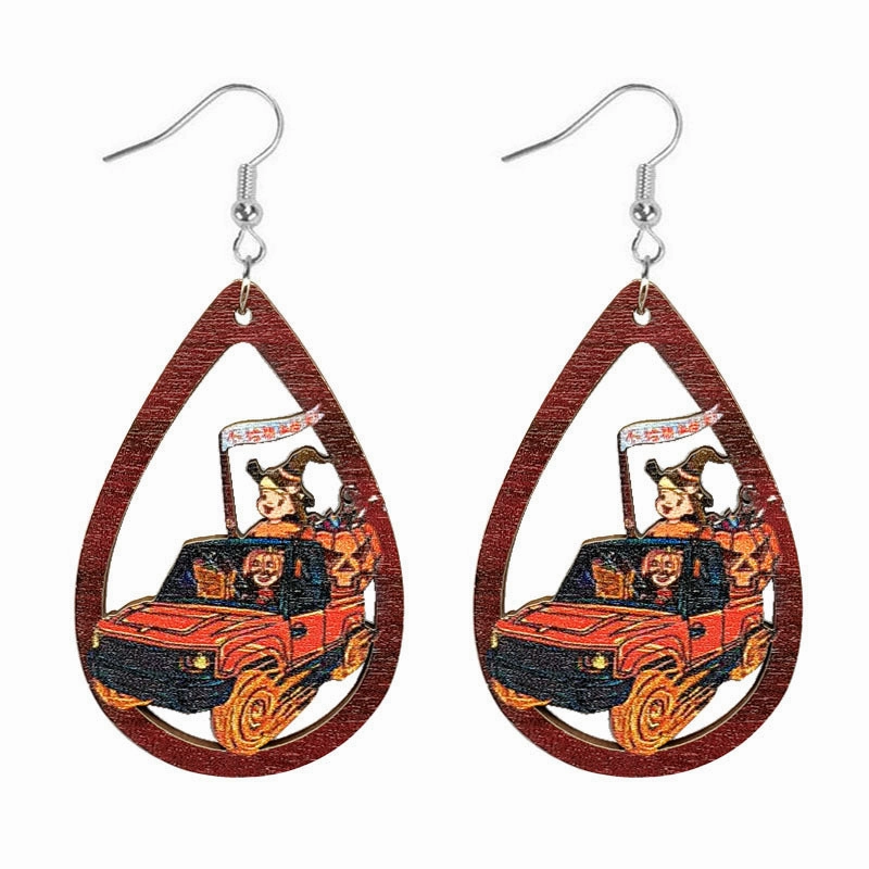 Wholesale Halloween Wooden Candy Water Drops Earrings