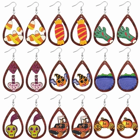 Wholesale Halloween Wooden Candy Water Drops Earrings