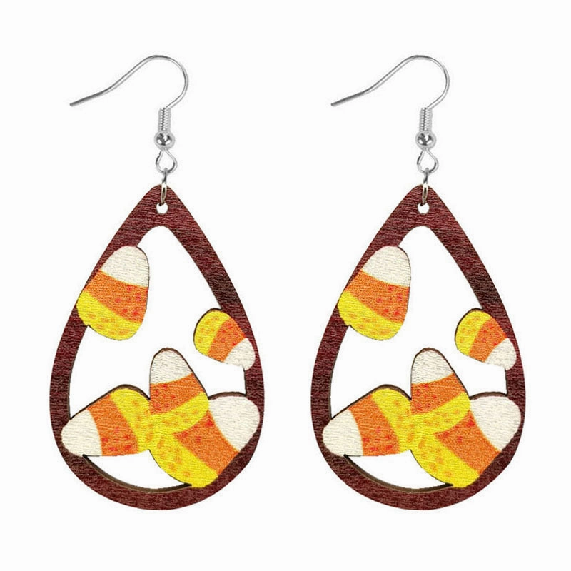 Wholesale Halloween Wooden Candy Water Drops Earrings