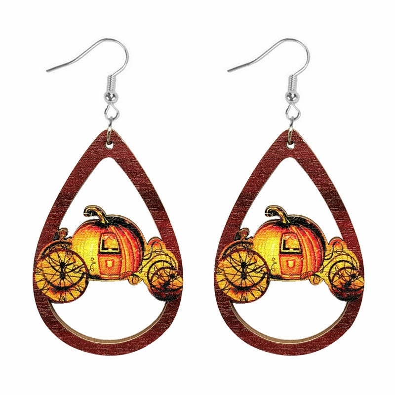Wholesale Halloween Wooden Candy Water Drops Earrings