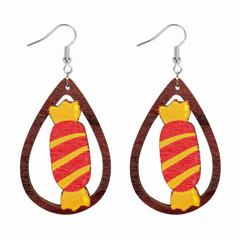 Wholesale Halloween Wooden Candy Water Drops Earrings