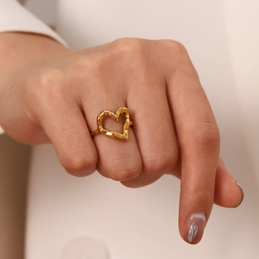 Wholesale Hammer Pattern Love Titanium Steel Gold Plated Ring