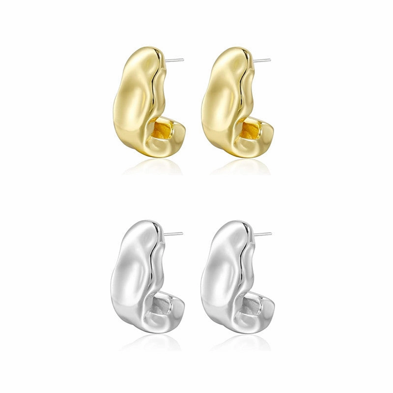 Wholesale Hammer Patterned Irregular Metal Pleated Metal Earrings