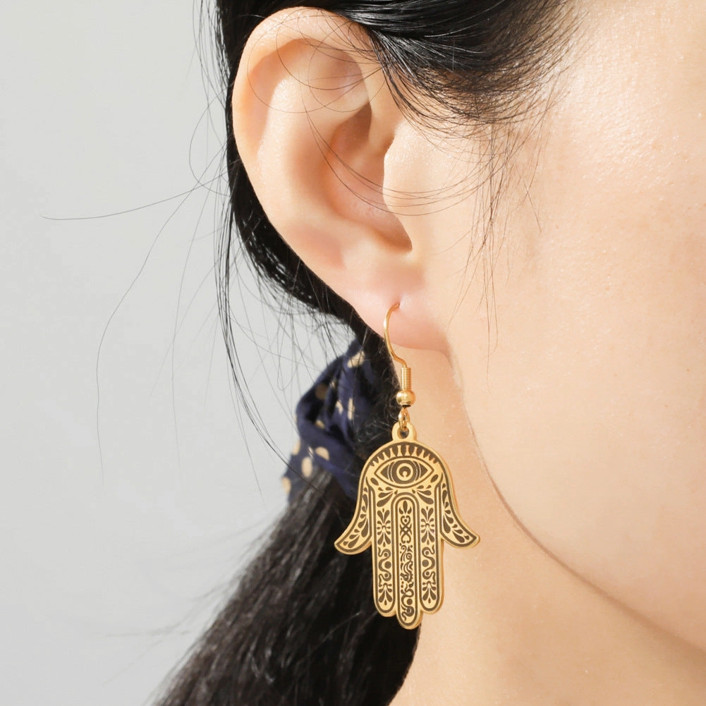 Wholesale Hand Palm Print Pendant Stainless Steel Earrings