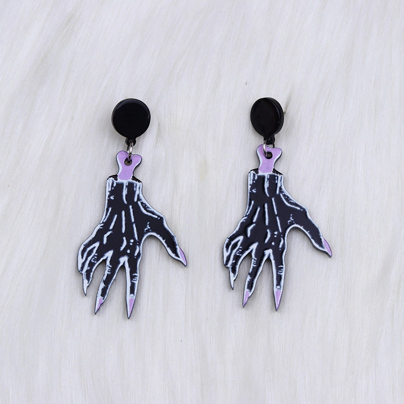 Wholesale Hand Paw Skull Gold Acrylic Earrings