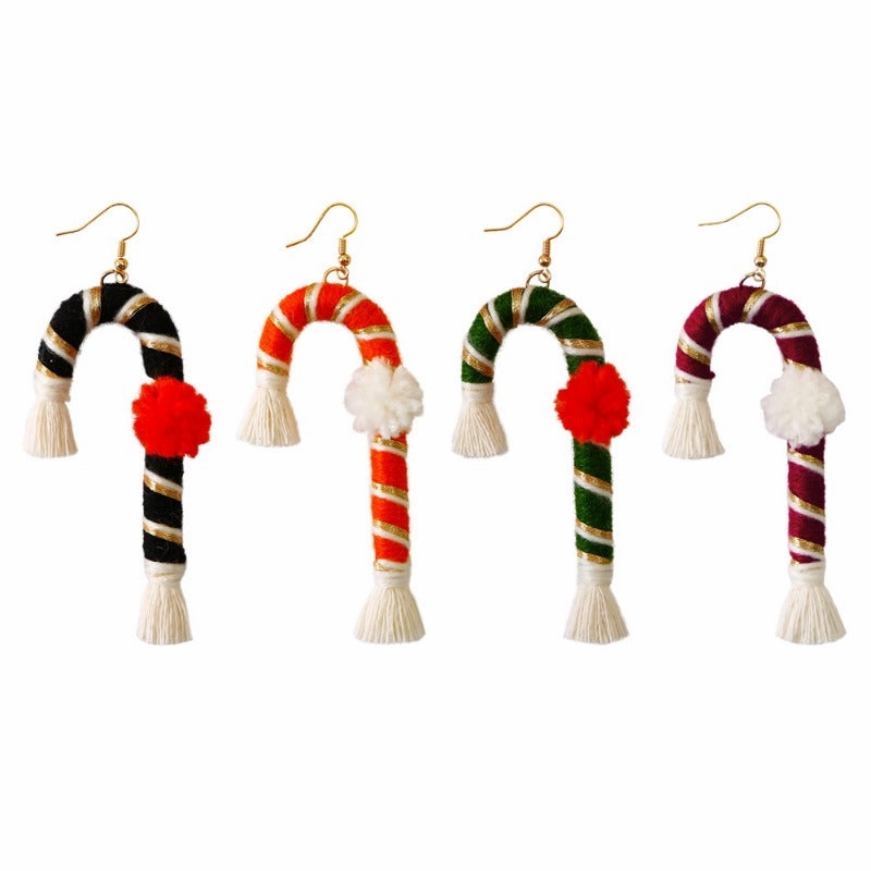 Wholesale Hand Woven Cane Tassel Christmas Earrings