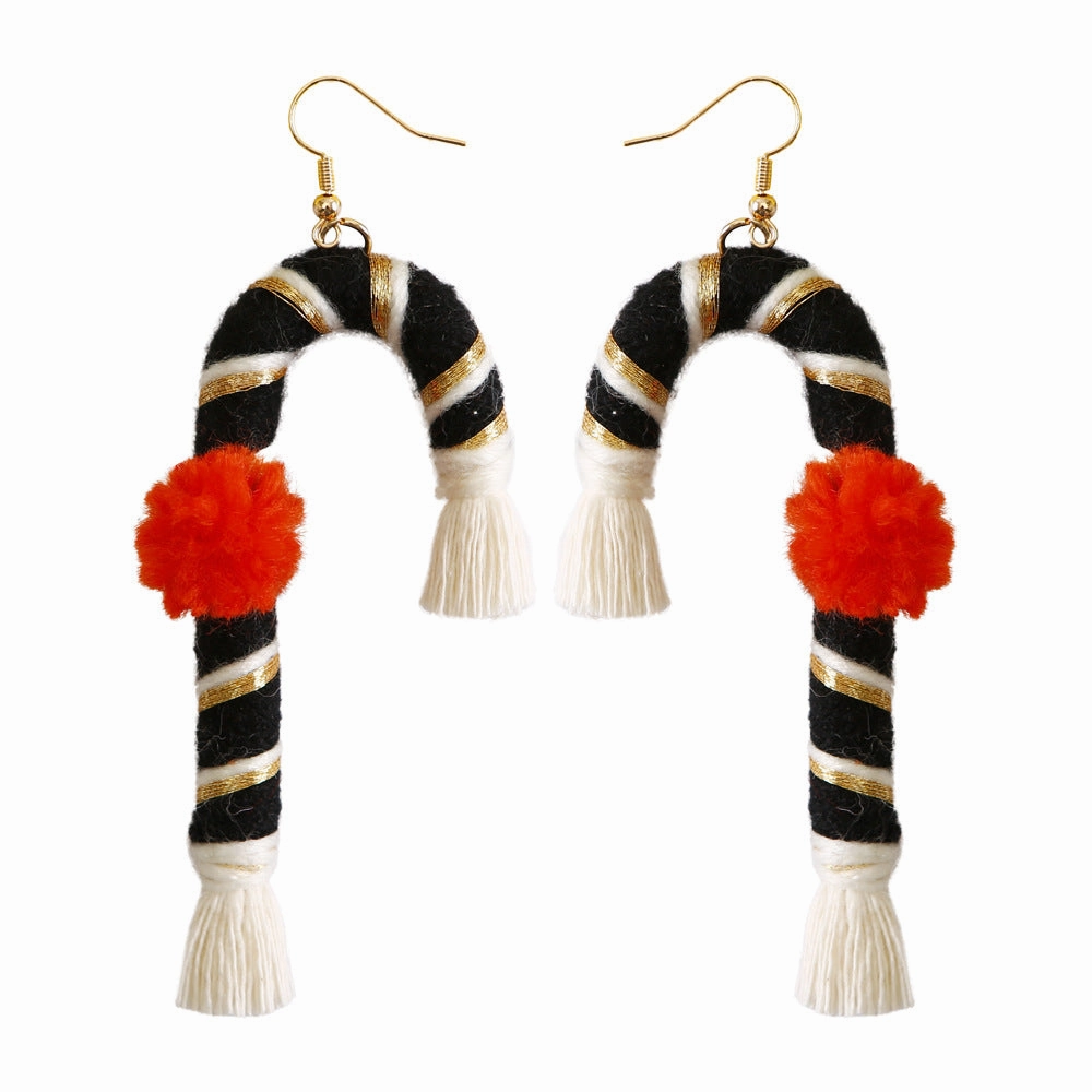 Wholesale Hand Woven Cane Tassel Christmas Earrings
