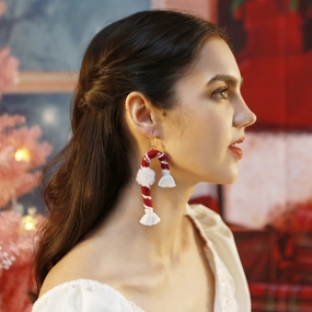 Wholesale Hand Woven Cane Tassel Christmas Earrings