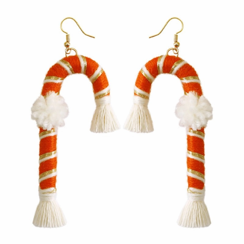 Wholesale Hand Woven Cane Tassel Christmas Earrings