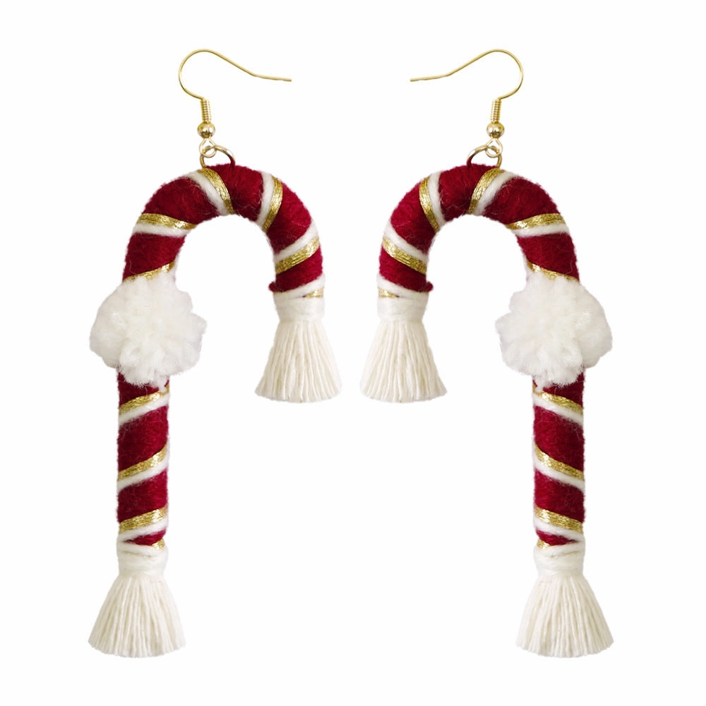 Wholesale Hand Woven Cane Tassel Christmas Earrings