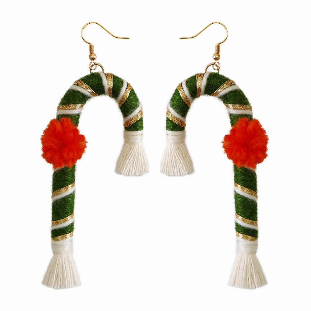 Wholesale Hand Woven Cane Tassel Christmas Earrings