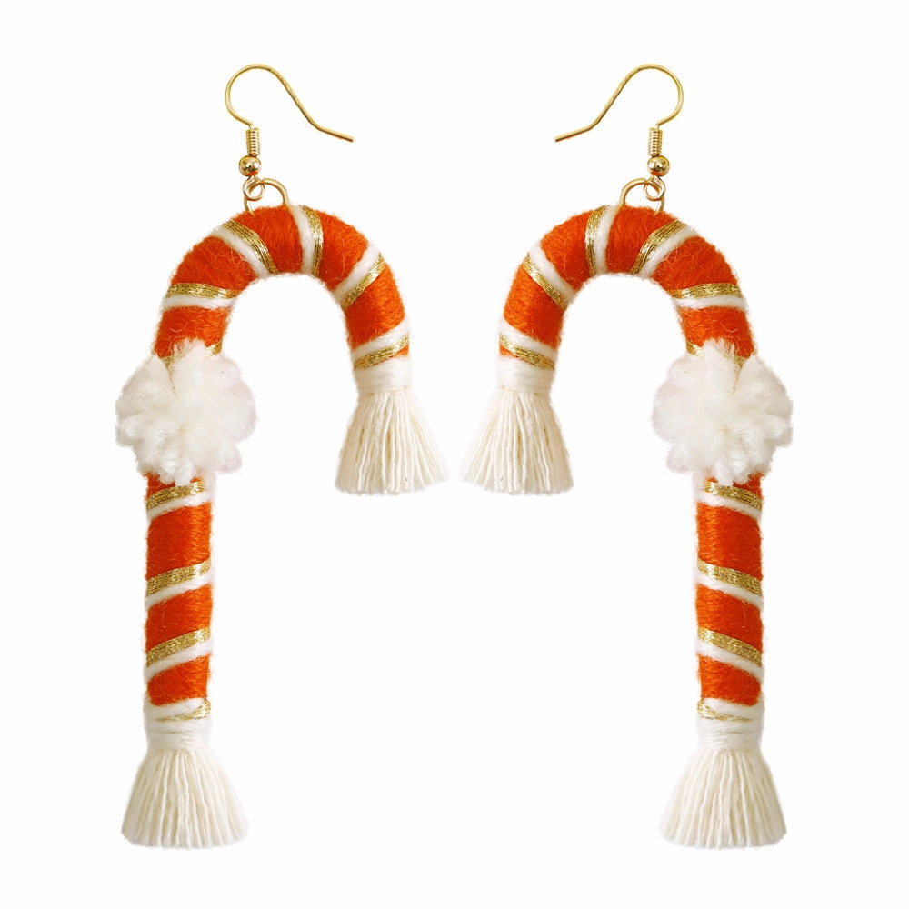 Wholesale Hand Woven Cane Tassel Christmas Earrings