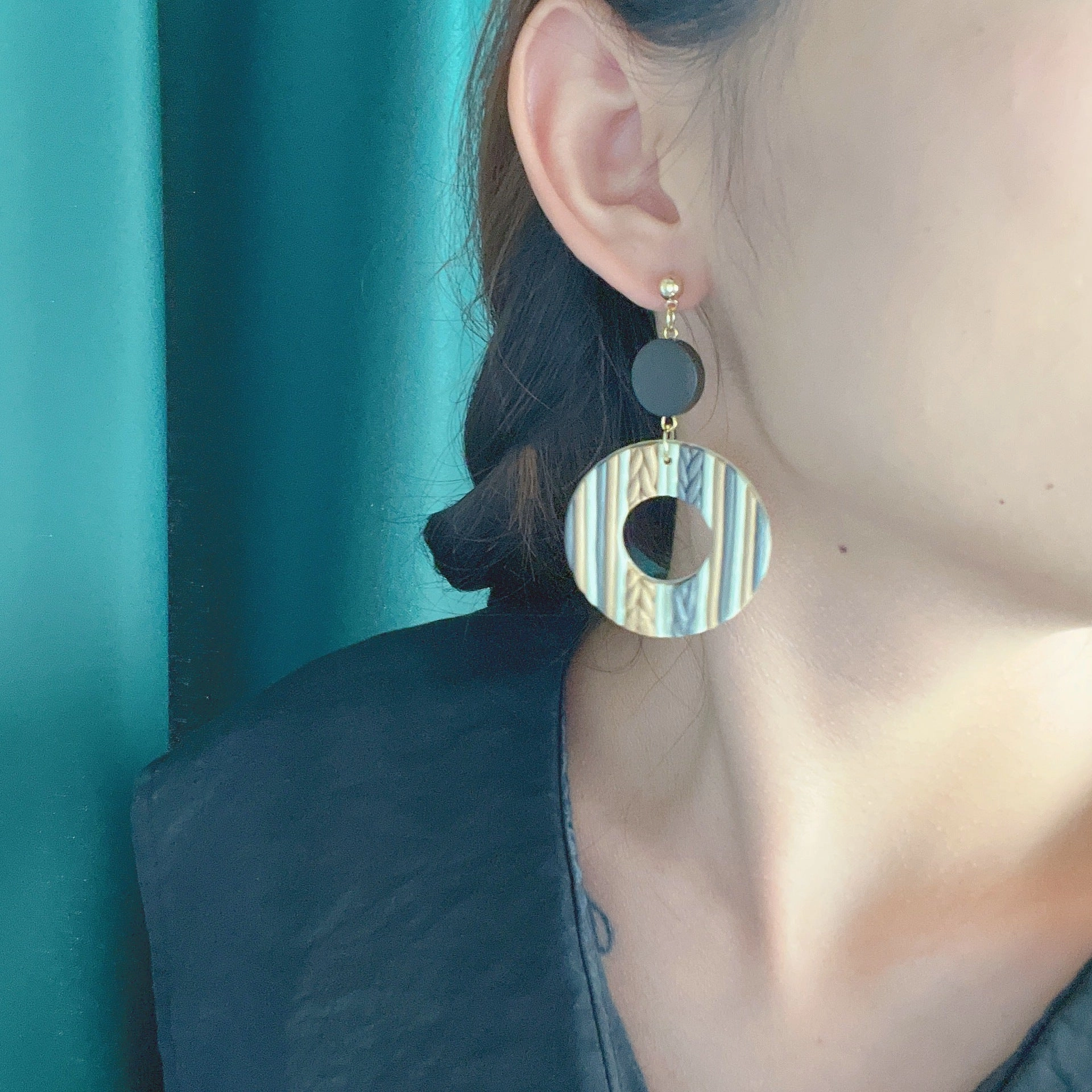 Wholesale Hand Woven Geometric Soft Pottery Wood Patchwork Earrings