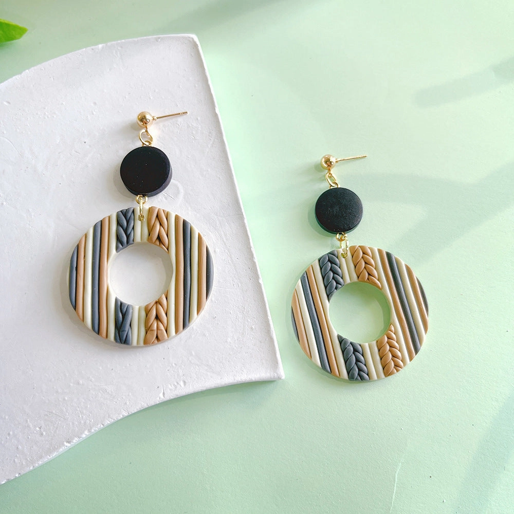 Wholesale Hand Woven Geometric Soft Pottery Wood Patchwork Earrings