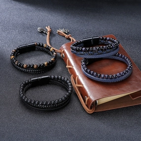 Wholesale Hand Woven Leather Natural Stone Bracelet