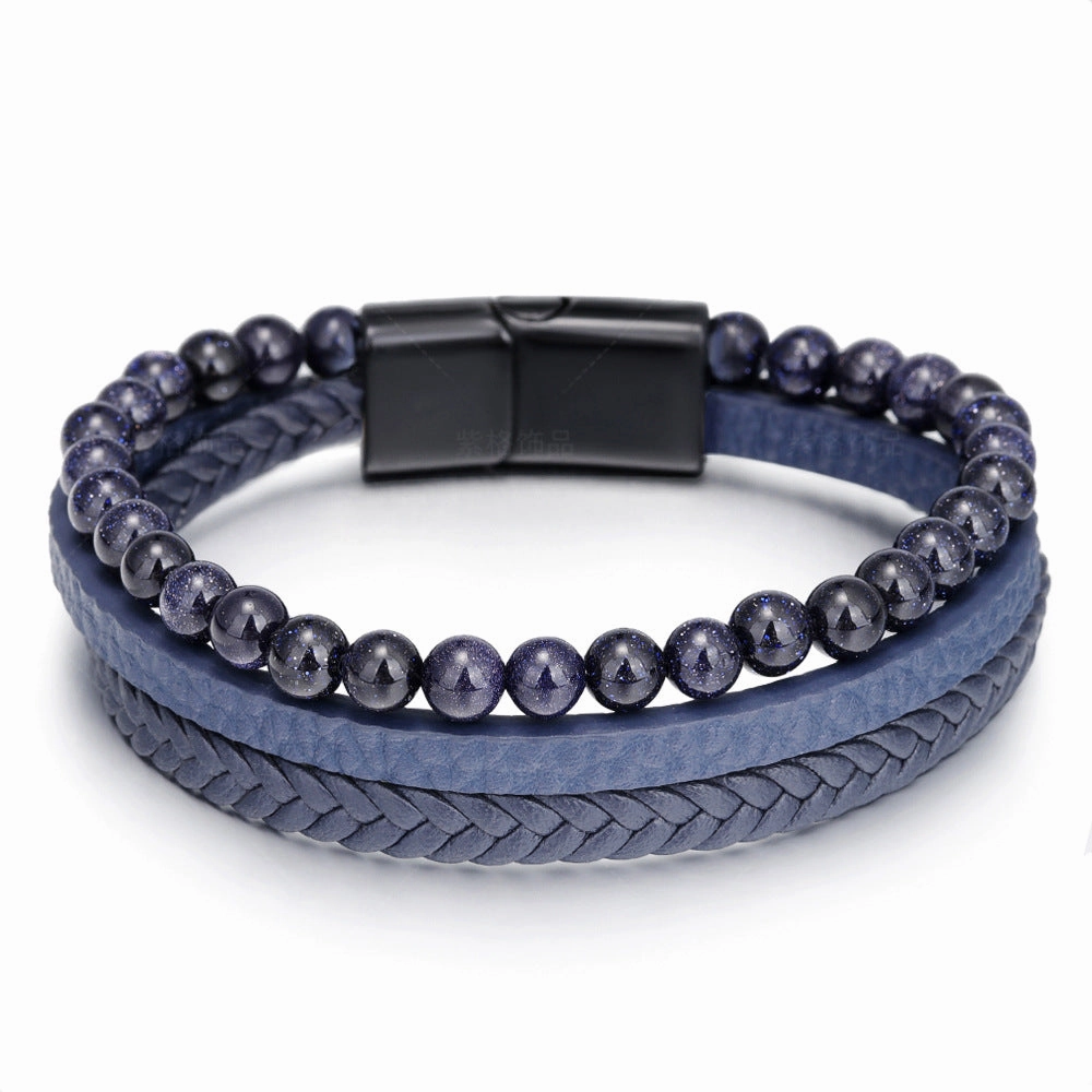 Wholesale Hand Woven Leather Natural Stone Bracelet
