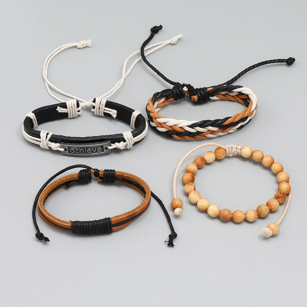 Wholesale Hand Woven Leather Set of 4 Bracelet