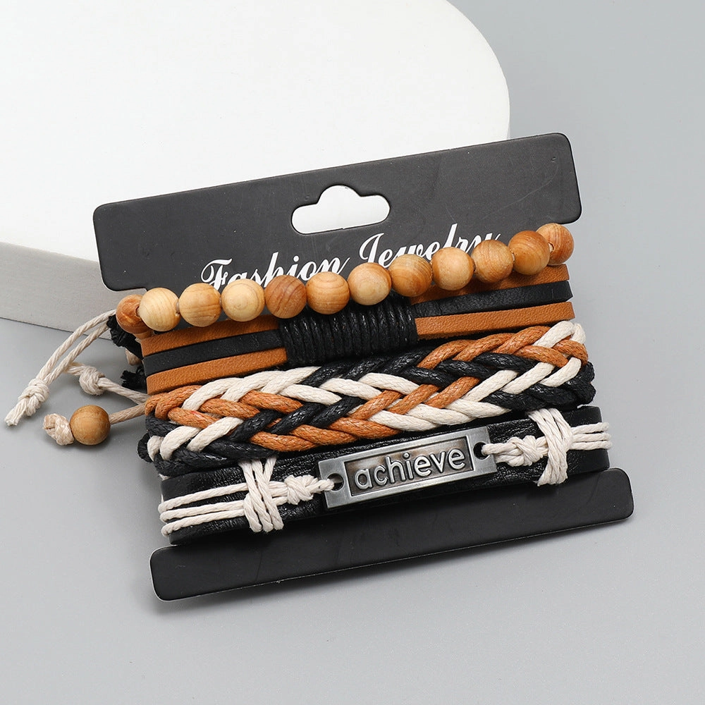 Wholesale Hand Woven Leather Set of 4 Bracelet