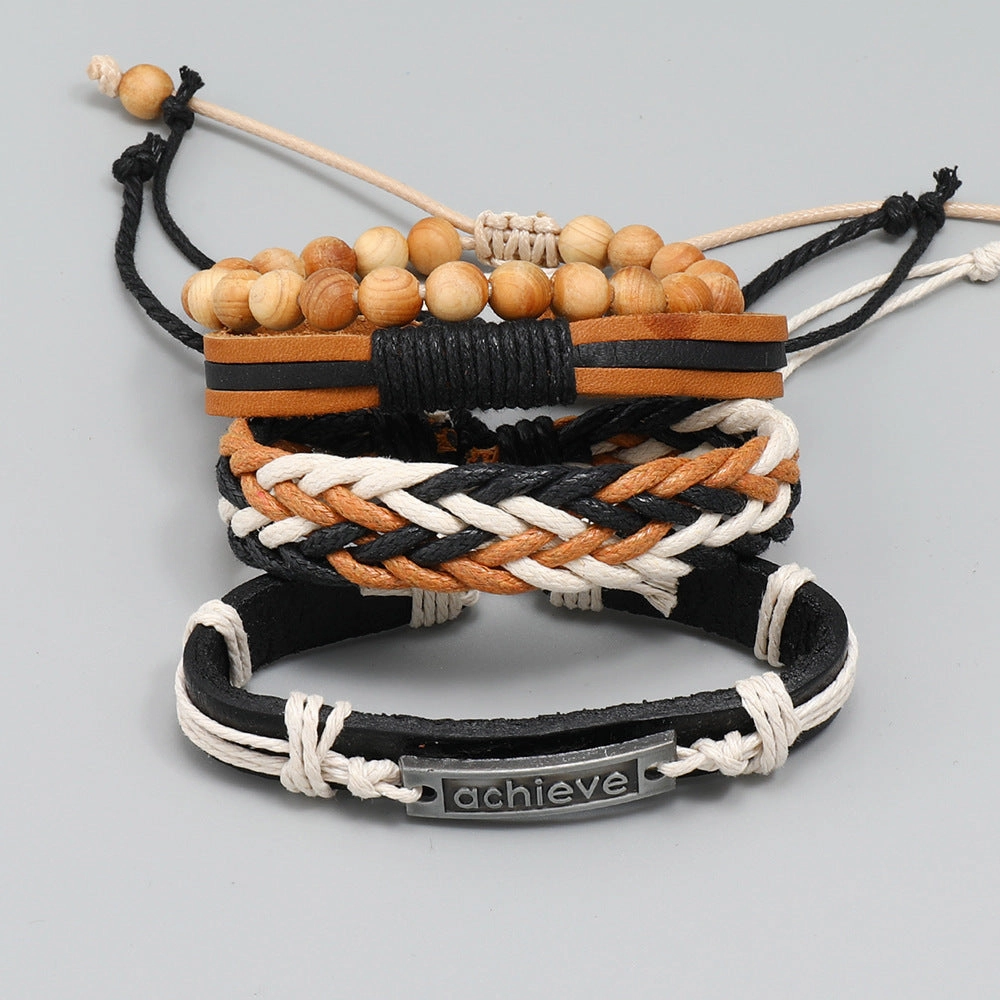Wholesale Hand Woven Leather Set of 4 Bracelet