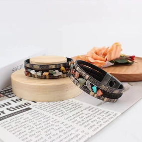 Wholesale Hand-woven natural stone multi-layered leather bracelet