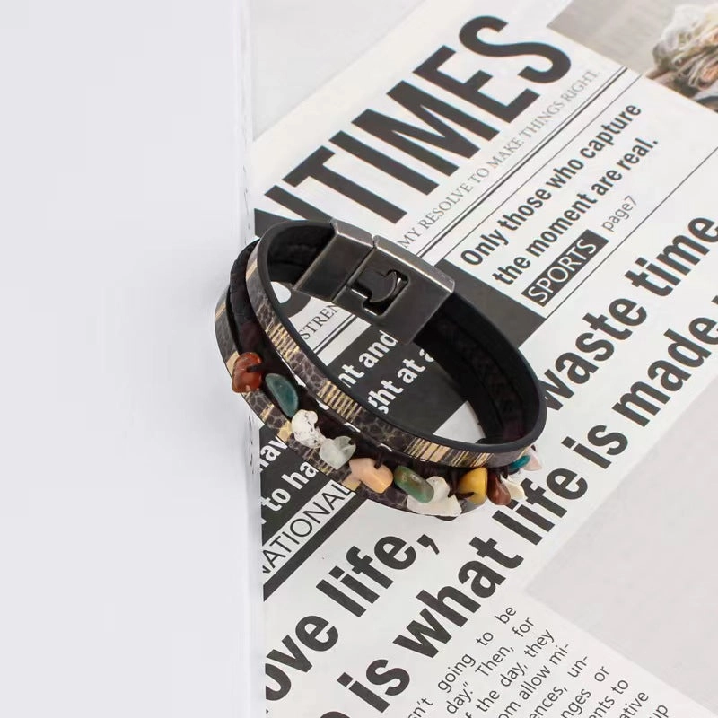 Wholesale Hand-woven natural stone multi-layered leather bracelet