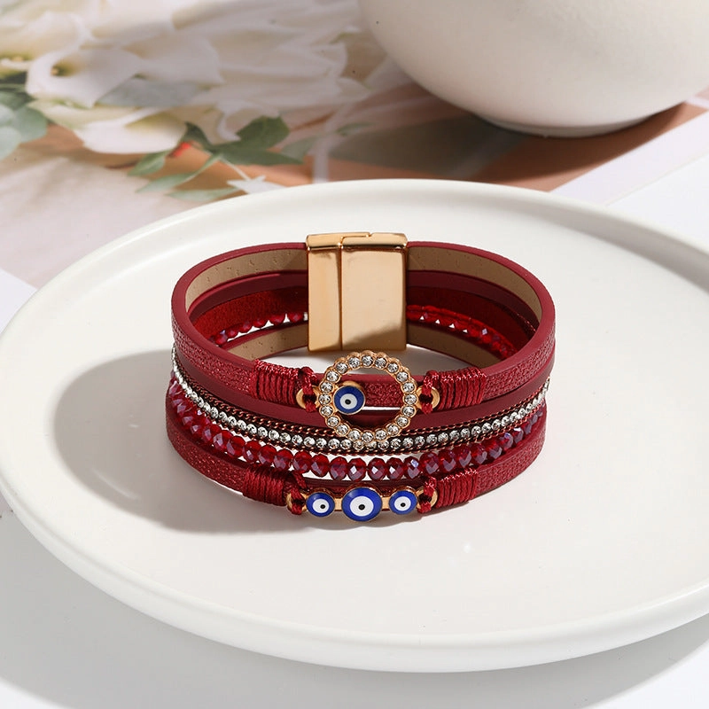 Wholesale Hand Woven PU Leather Alloy Magnetic Buckle Bracelet