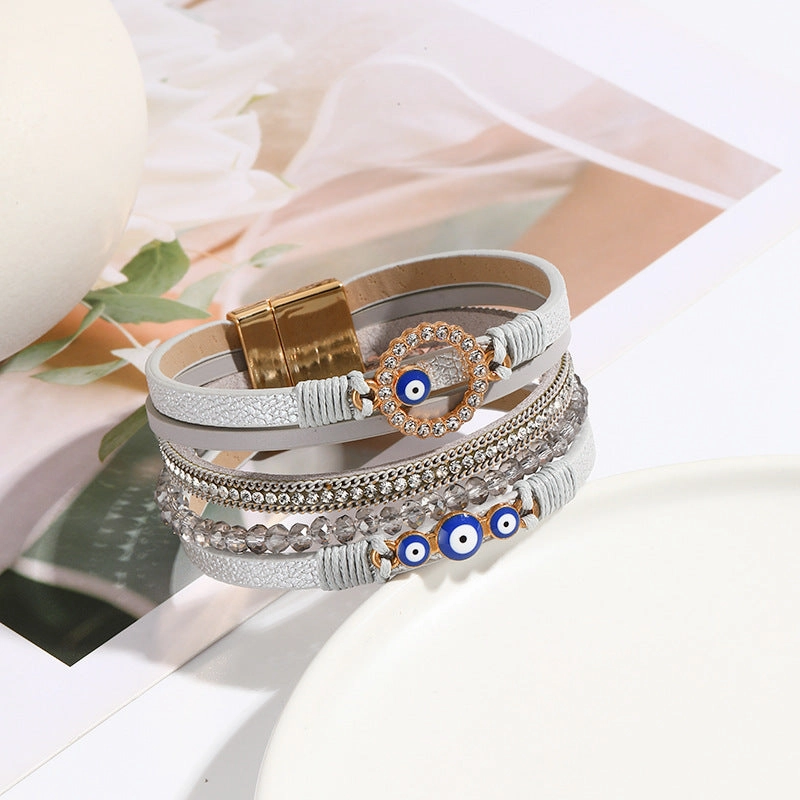 Wholesale Hand Woven PU Leather Alloy Magnetic Buckle Bracelet
