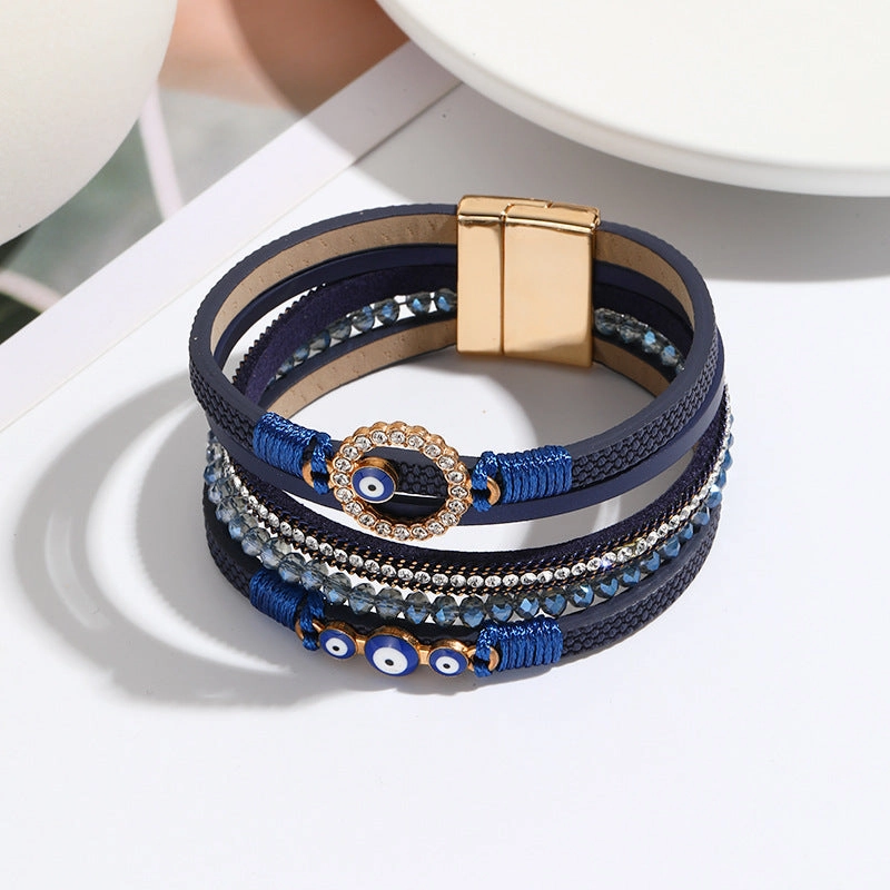 Wholesale Hand Woven PU Leather Alloy Magnetic Buckle Bracelet