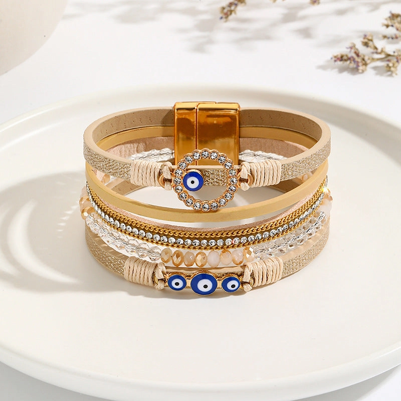 Wholesale Hand Woven PU Leather Alloy Magnetic Buckle Bracelet