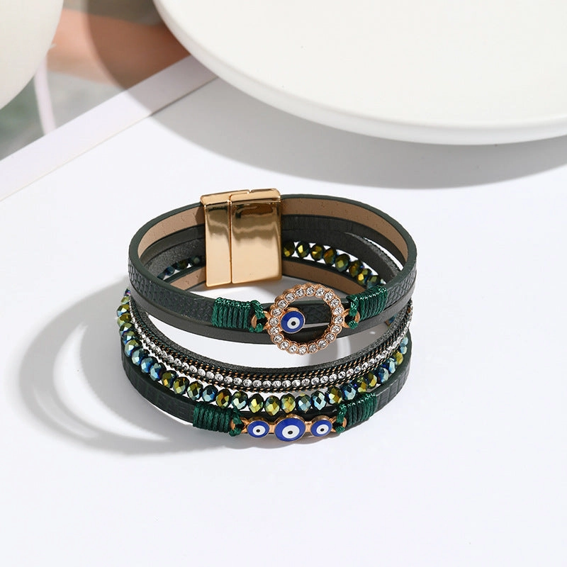 Wholesale Hand Woven PU Leather Alloy Magnetic Buckle Bracelet