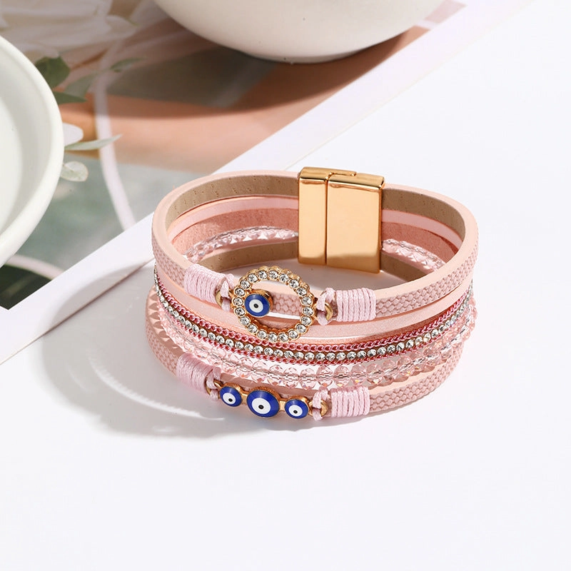 Wholesale Hand Woven PU Leather Alloy Magnetic Buckle Bracelet
