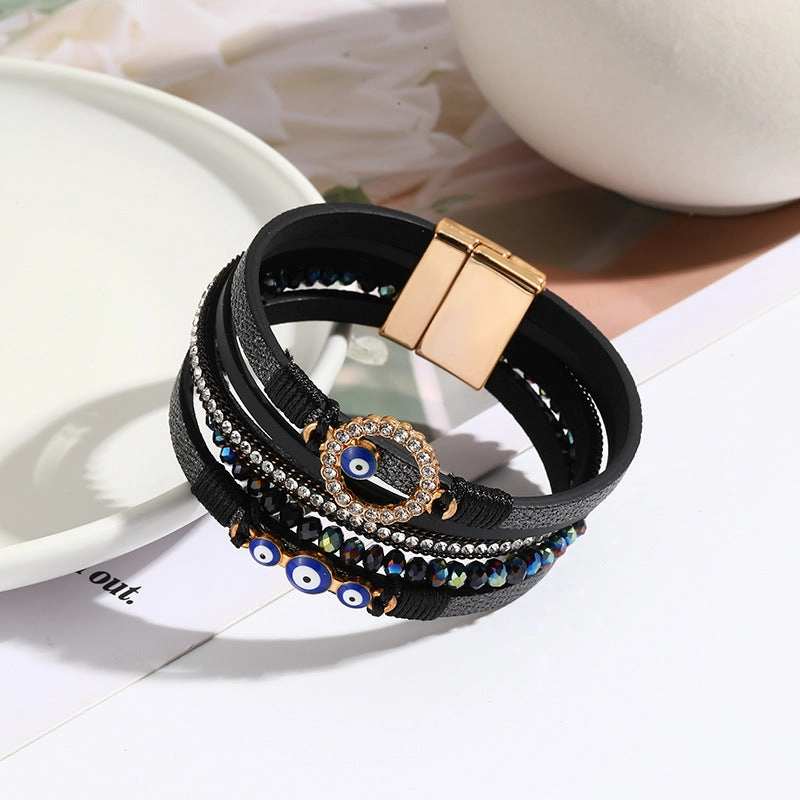 Wholesale Hand Woven PU Leather Alloy Magnetic Buckle Bracelet