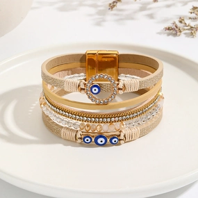 Wholesale Hand Woven PU Leather Alloy Magnetic Buckle Bracelet