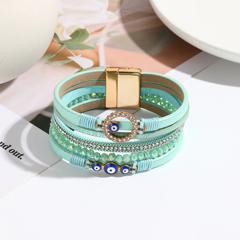 Wholesale Hand Woven PU Leather Alloy Magnetic Buckle Bracelet