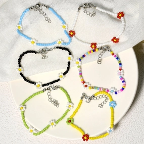 Wholesale Hand Woven Small Daisy Flower Rice Beads Bracelet