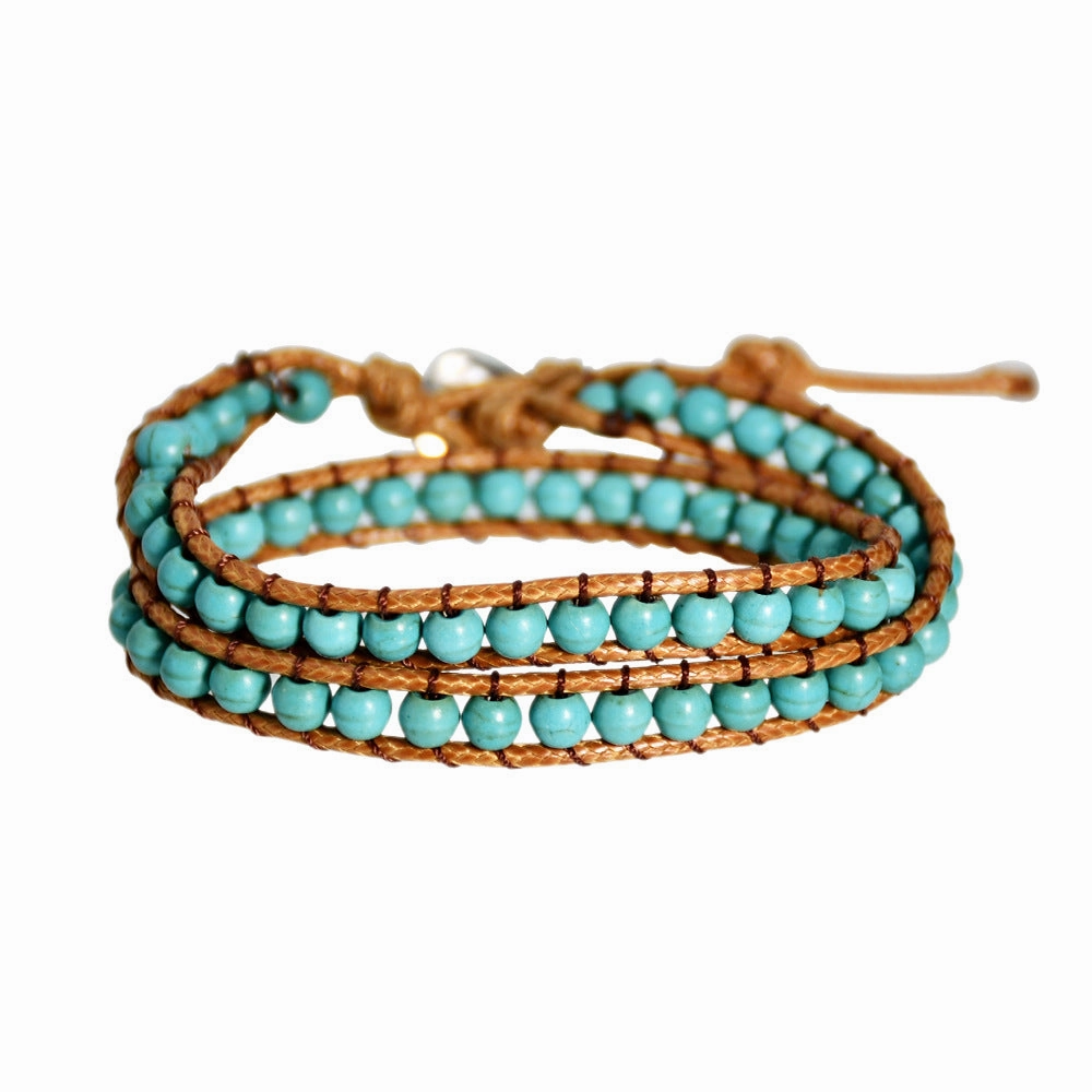 Wholesale Hand Woven Turquoise Beaded Multi Layer Wrap Bracelet