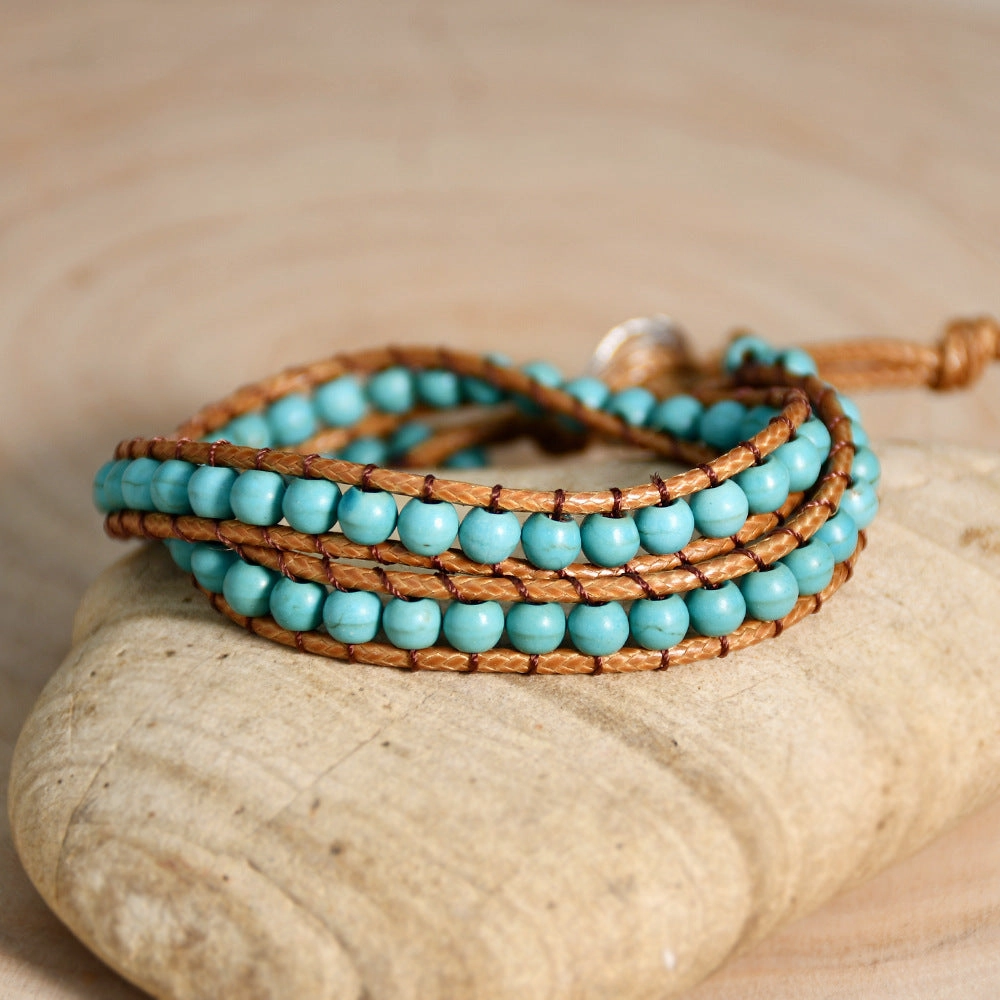 Wholesale Hand Woven Turquoise Beaded Multi Layer Wrap Bracelet