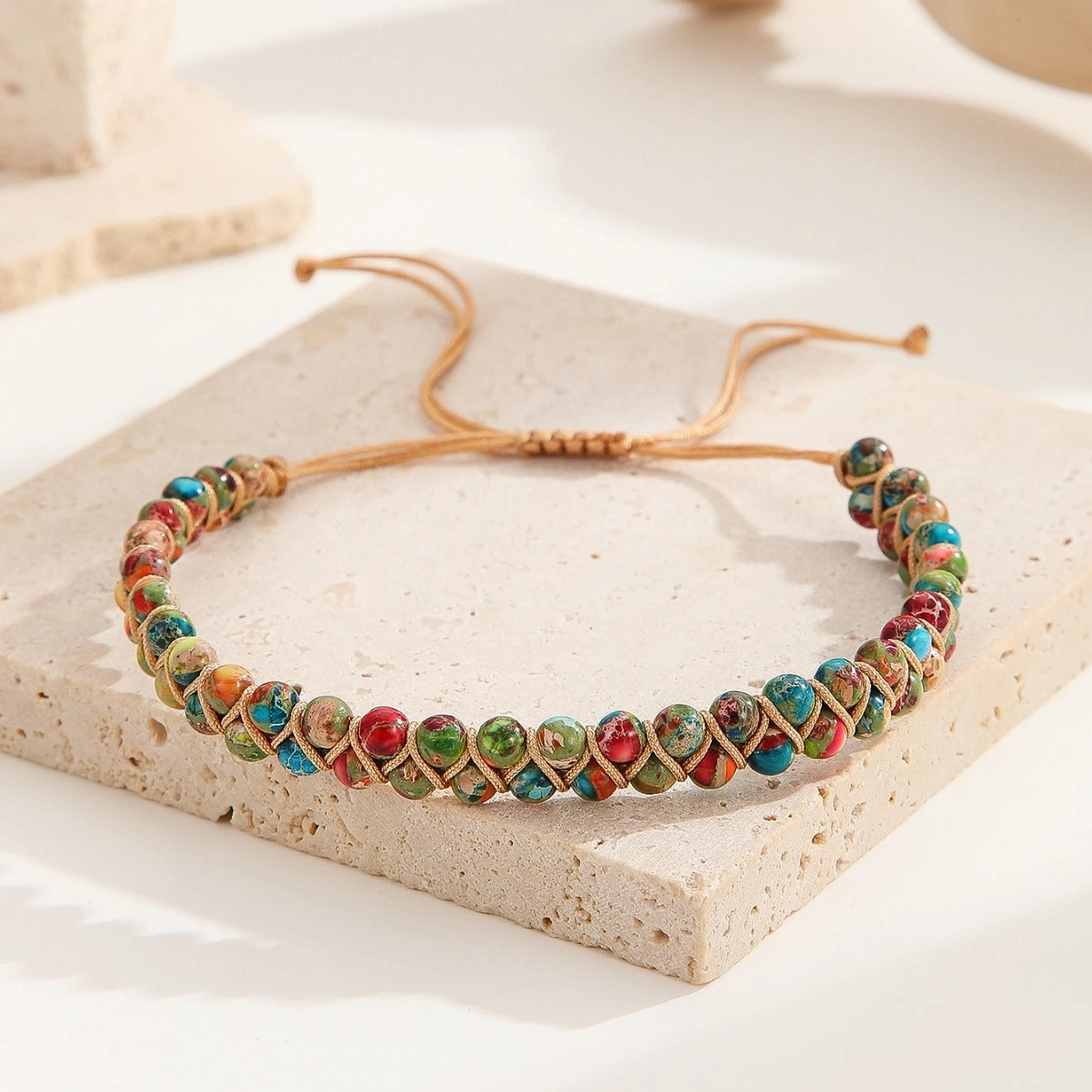 Wholesale Hand Woven Turquoise Natural Stone Double Bracelet