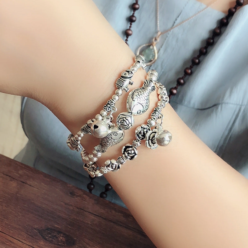 Wholesale Handmade Beaded Stretch Bell Rose Pisces Elephant Pendant Bracelet