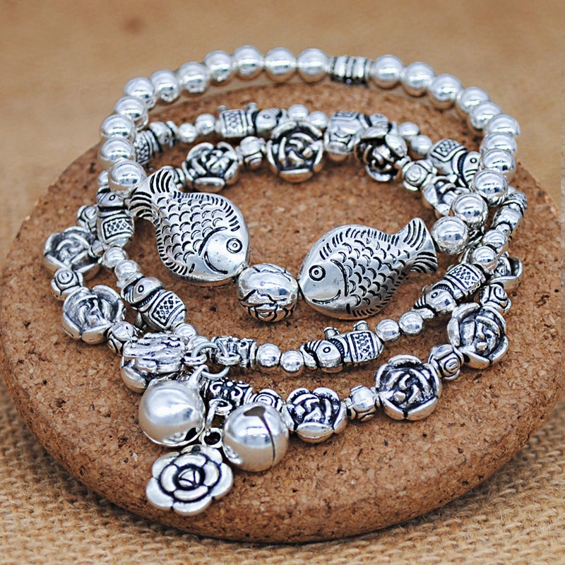 Wholesale Handmade Beaded Stretch Bell Rose Pisces Elephant Pendant Bracelet