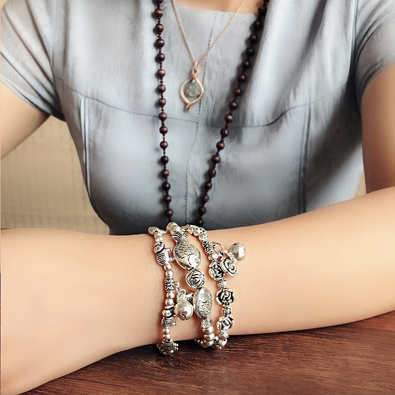 Wholesale Handmade Beaded Stretch Bell Rose Pisces Elephant Pendant Bracelet