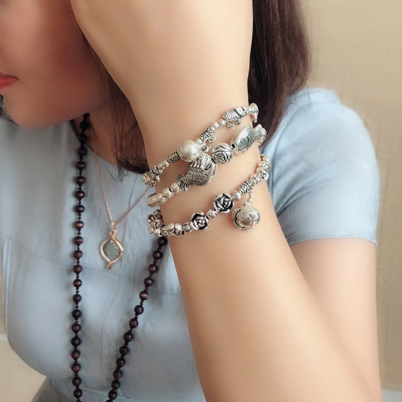 Wholesale Handmade Beaded Stretch Bell Rose Pisces Elephant Pendant Bracelet