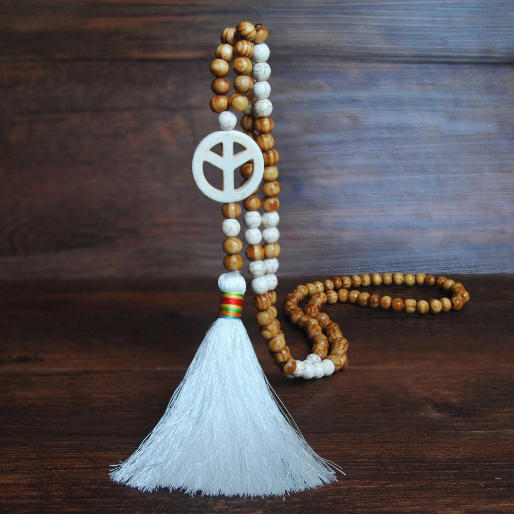 Wholesale Handmade Beaded Tassel Cross Love Turquoise Pendant Necklace