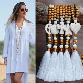 Wholesale Handmade Beaded Tassel Cross Love Turquoise Pendant Necklace