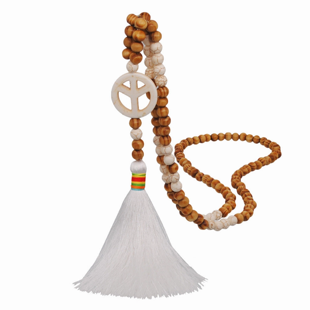 Wholesale Handmade Beaded Tassel Cross Love Turquoise Pendant Necklace