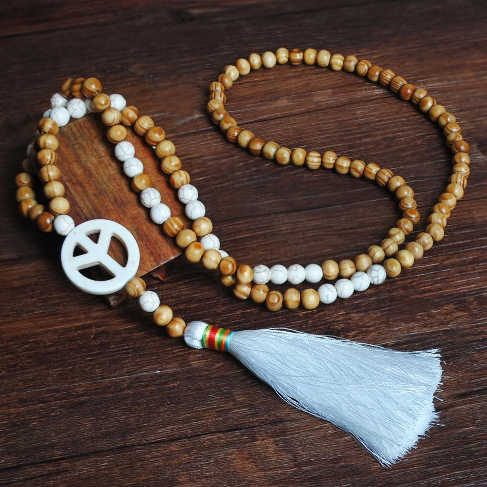 Wholesale Handmade Beaded Tassel Cross Love Turquoise Pendant Necklace