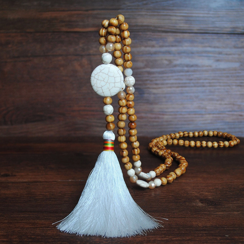 Wholesale Handmade Beaded Tassel Cross Love Turquoise Pendant Necklace