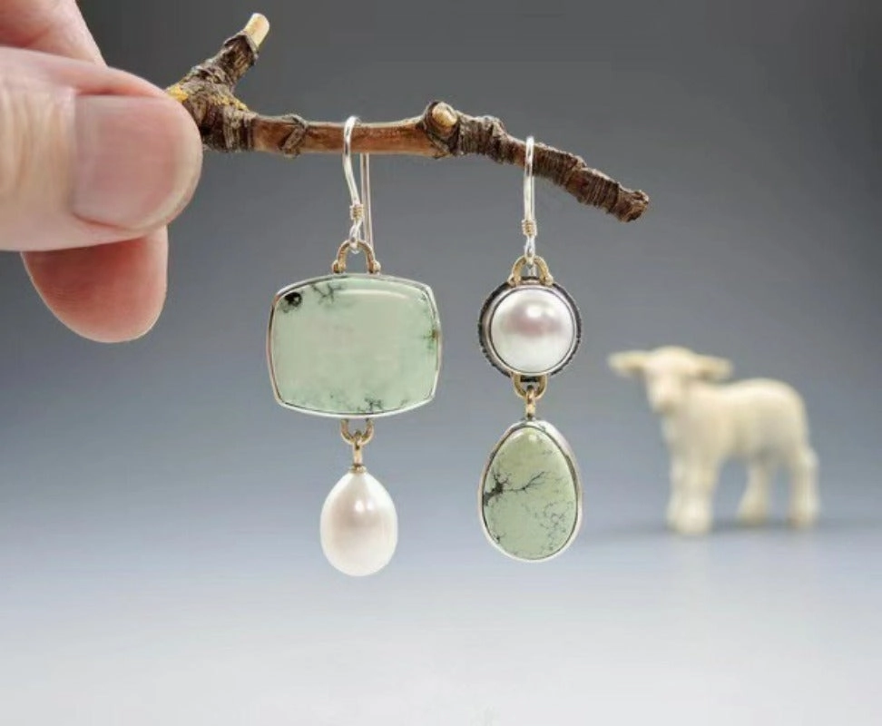 Wholesale Handmade Blue Jade Agate Freshwater Pearl Earrings