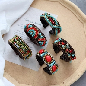 Wholesale handmade Bohemian ethnic woven natural stone bracelet